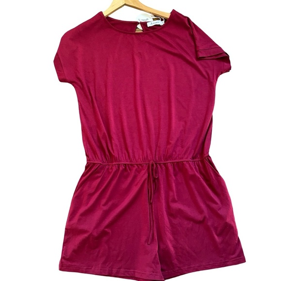 anrabess Pants - ANRABESS Burgundy Romper XXL | Short Sleeve Drawstring Waist | NWT Defect